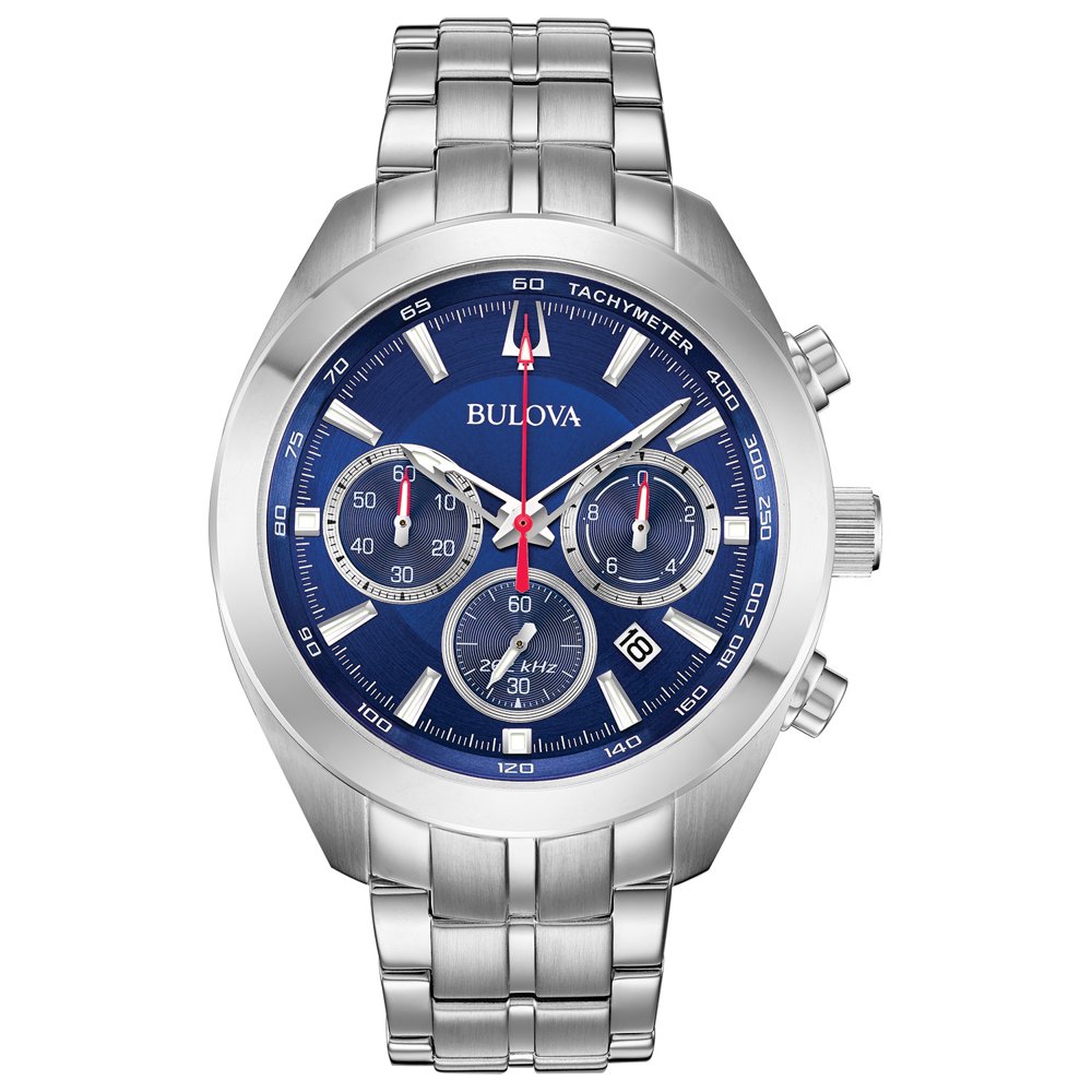 Bulova Men's 96B285 Quartz Chronograph Blue Dial SilverTone 44.5mm Watch