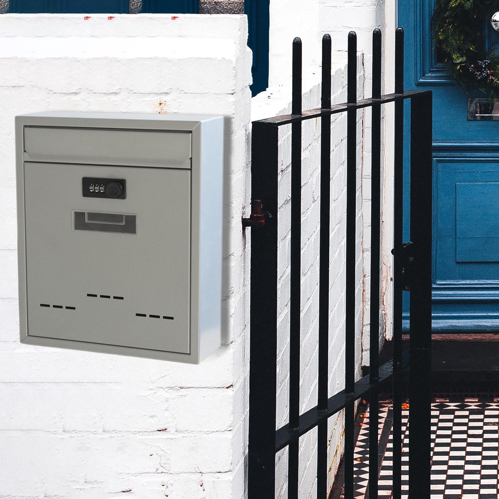 Metal Wall Mount Mailbox W/Code Lock Rainproof Letter Box Postbox Post Letter Iron Retro Style Large Capacity for Gate, , Home , Grey Password, 26cmx9cmx31cm