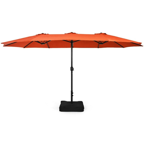 Topcobe 15 Feet Double-Sided Twin Patio Umbrella with Crank and Base, Sunbrella Patio Umbrellas, Orange