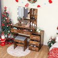 thumbnail image 2 of USIKEY Large Vanity Set with 10 LED Lights for Bedroom, Makeup Table with 3-Drawer Chest, Cushioned Stool, Rustic BrownYSZT030FD, 2 of 8
