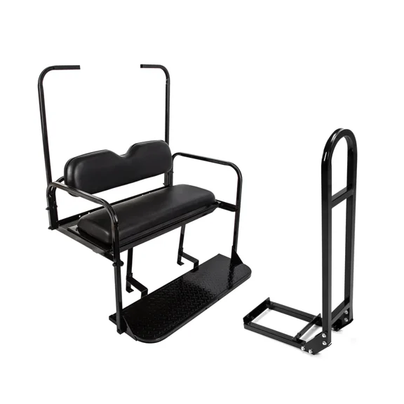 Kojem Black Flip Folding Rear Back Seat Kit & Safety Grab Bar Compatible with 1995-Up EZGO TXT Golf Cart