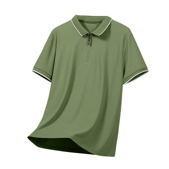 Mens Zip Up T-Shirts, Short Sleeve Shirts for Men Summer Casual Vintage Solid Color Lapel V Neck T Shirt Tops M-4XL