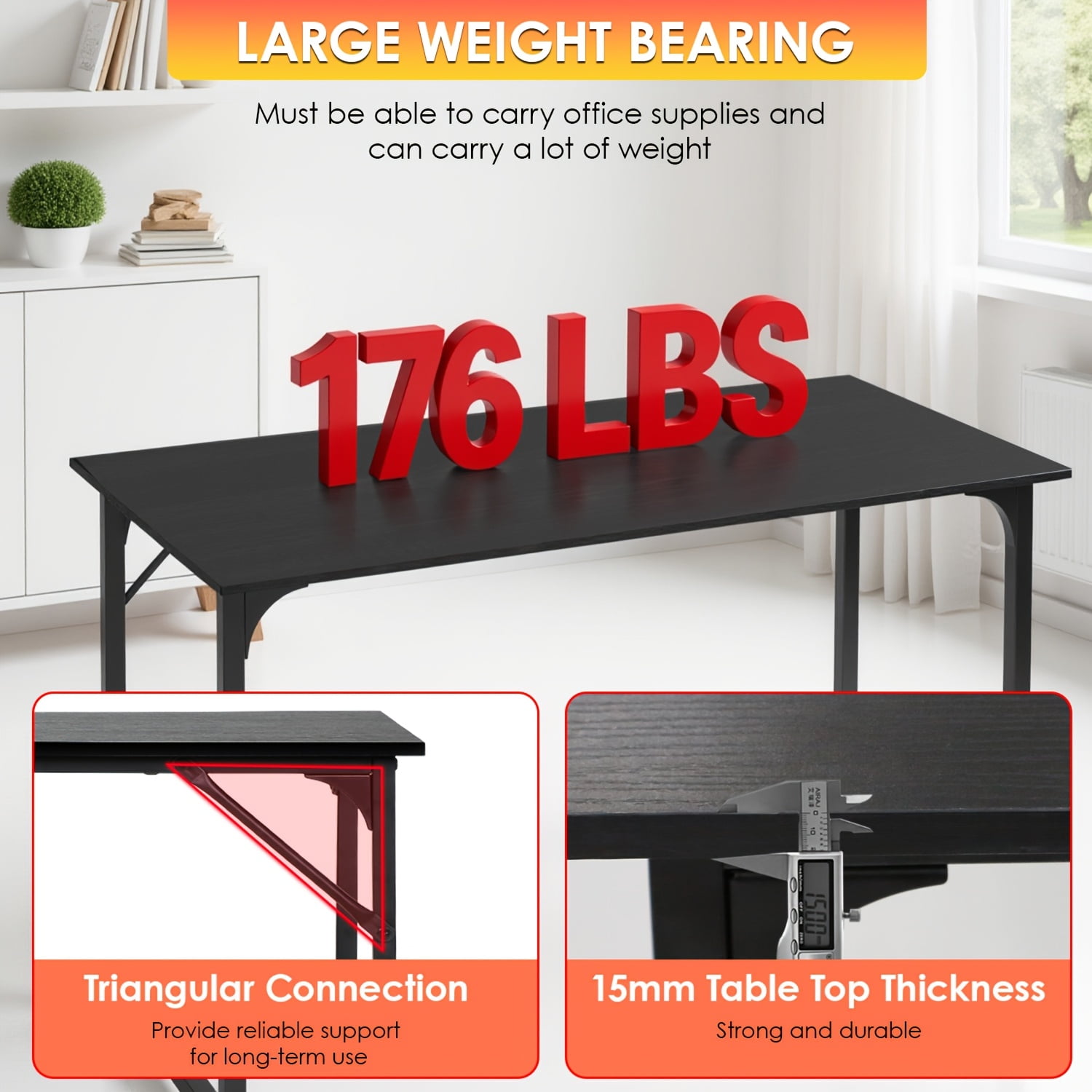 39-inch Black Computer Desk, Home/Office/Study/Workstation, Modern PC/Laptop Sturdy and Easy-to-Use Gaming Desk with Metal Frame