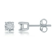 Sterling Silver 3mm Diamond and Illusion-Cut Stud Earrings