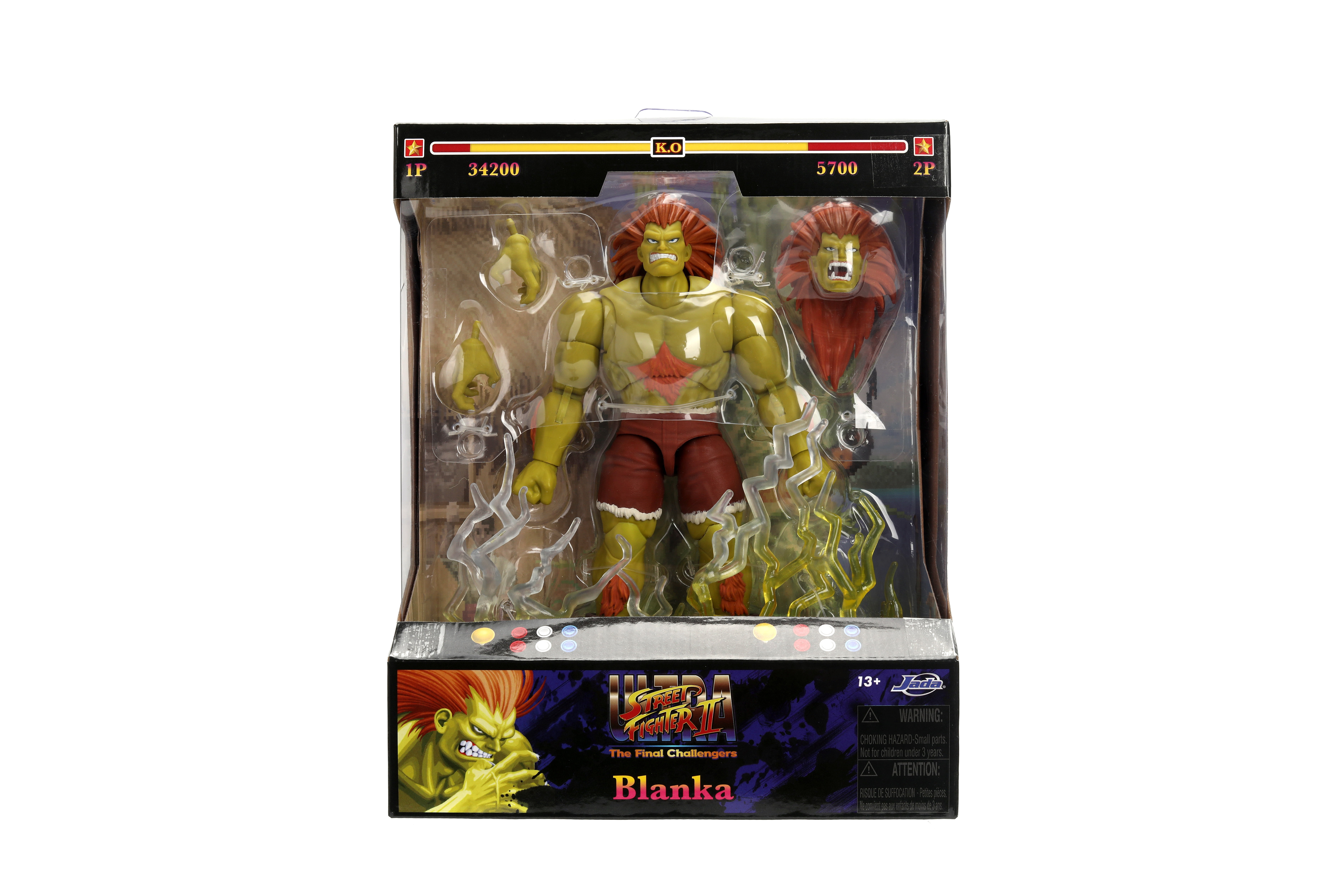 Street Fighter II Blanka Deluxe Action Figure by Jada Toys - 1:12 Scale, Highly Articulated, Interchangeable Hands & Head, Electric Thunder Accessory - 7" Tall, Video Game Collectible