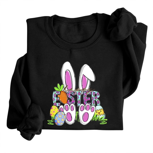 EGNMCR Easter Chemises Imprimées pour Femmes T-Shirts Graphiques pour Femmes Chemises pour Femmes T-Shirts à Col Rond Easter Imprimés à Manches Longues Chandails en Molleton T-Shirts pour Femmes
