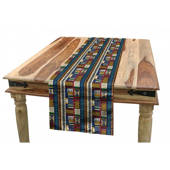 Boho Table Runner, Repetitive Pattern of Geometric Elements with Tribal Motifs in Vibrant Colors, Dining Room Kitchen Rectangular Runner, 3 Sizes, by Ambesonne