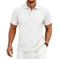 thumbnail image 2 of Mens Polo Shirts Solid Color Summer Casual Knit Short Sleeve Button Down with Pattern Business Collar Breathable Golf Shirts for Men White M, 2 of 7