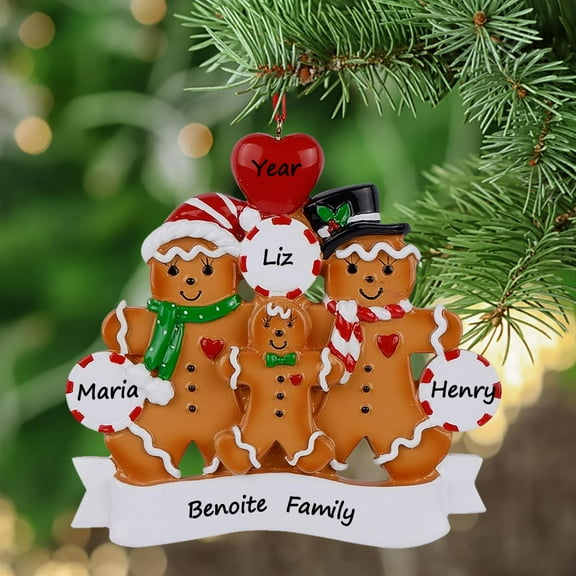 Maxora Personalized Ornaments Customized Christmas Ornament Gingerbread Family Ornament of 3 Free Customize