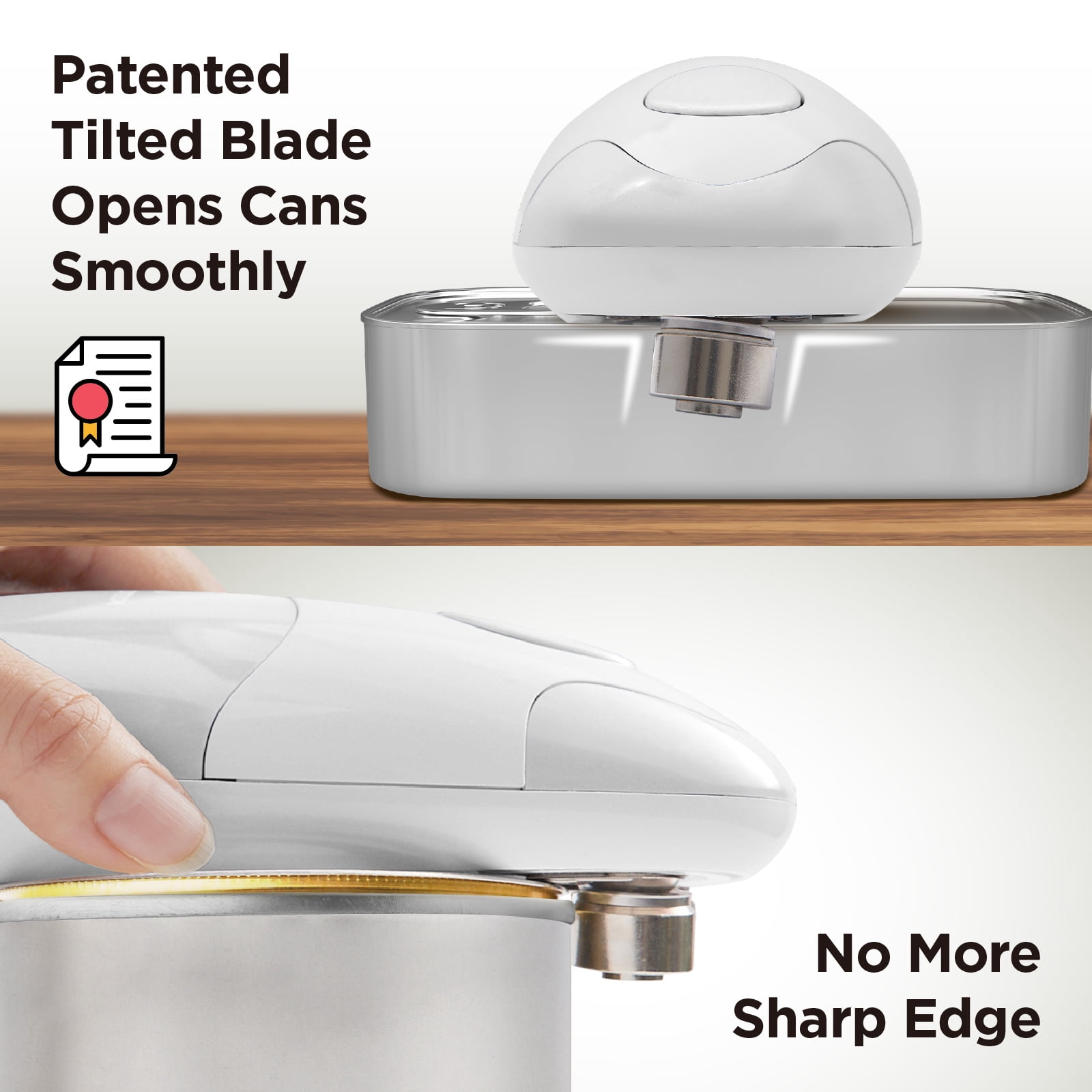 Kitchen Mama Auto Electric Can Opener: Open Your Cans with A Simple Press of Button - Automatic, Hands Free, Smooth Edge, Food-Safe, Battery Operated, YES YOU CAN (White)