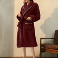 thumbnail image 2 of Oksale Plush Towel Robe for Women Trendy Shawl Collar Bathrobe with Pockets Plus Size Comfy Long Sleeve Midi Robes with Belt Ultra Soft Warm Winter Loungewear Wine XL, 2 of 9
