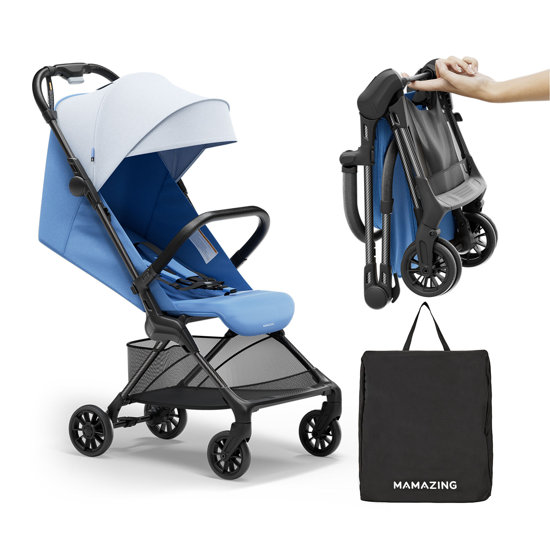 Mamazing Ultra Air X Lightweight Baby Stroller for Airplane Travel, 9.9 lbs, Ultra-Compact, Light & Strong, Age Group: Infant, Single,Blue