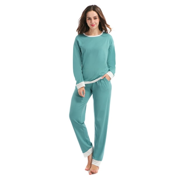 MintLimit Women Pajamas Set Ladies Pajamas Pjs Color Matching Long Sleeve  Top Pants Solid Sleepwear Lady Jogging Style Nightwear Soft Lounge Sets