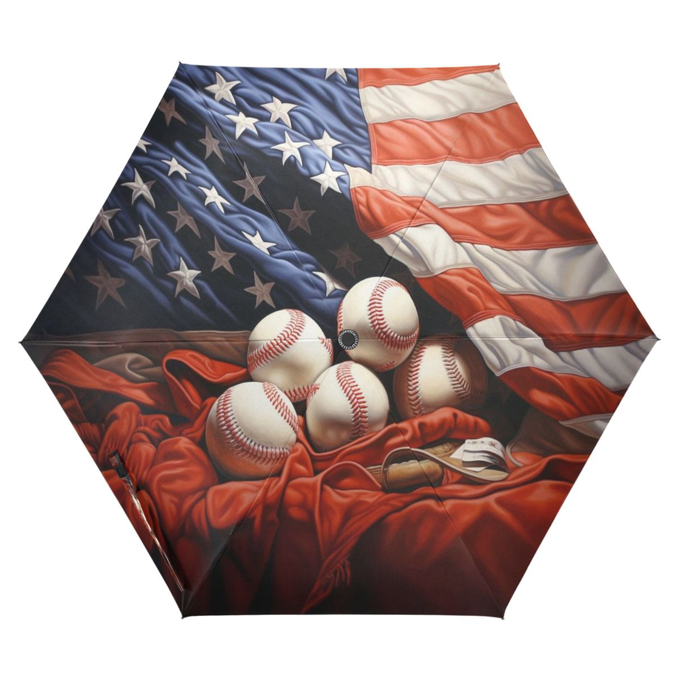 American Flag and Baseball Compact Sun Umbrella Windproof Travel Umbrellas for Rain Strong Portable UV Protection