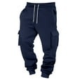 thumbnail image 2 of Baggy Cargo Sweatpants for Men Drawstring Waist Joggers with Pockets Soft Athletic Workout Track Pants Navy L, 2 of 8