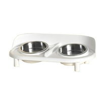 Elevated Cat Bowl, Raised Cat Food and Water Bowl Set for Indoor Cats, Splash Proof with 2 Stainless Steel Pet Food Bowls for Cats and Puppies, Whisker Fatigue and Dishwasher Safe - White