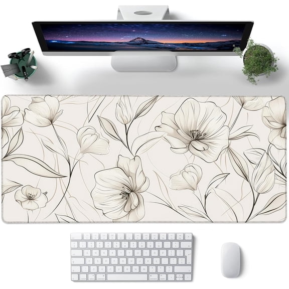 Desk Pad, Boho Minimalist Flowers XXL Gaming Mouse Pad with Stitched Edges,Non-Slip Waterproof Rubber Base Large Desk Mat for Keyboard and Mouse 35.4"x15.7"
