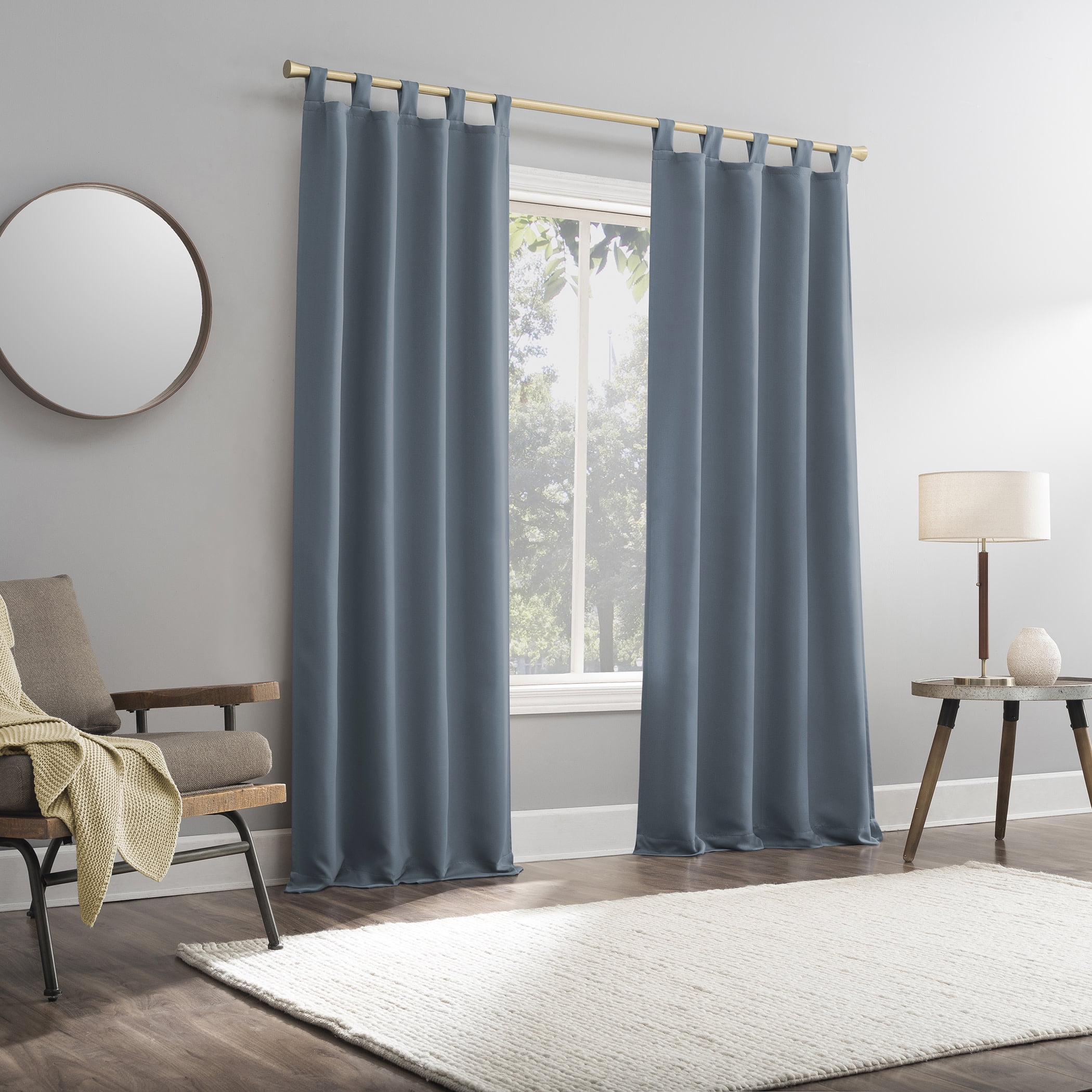 Sun Zero Brant 1-Piece Energy Saving Blackout Tab Top Curtain Panel, 40"x95", Denim Blue