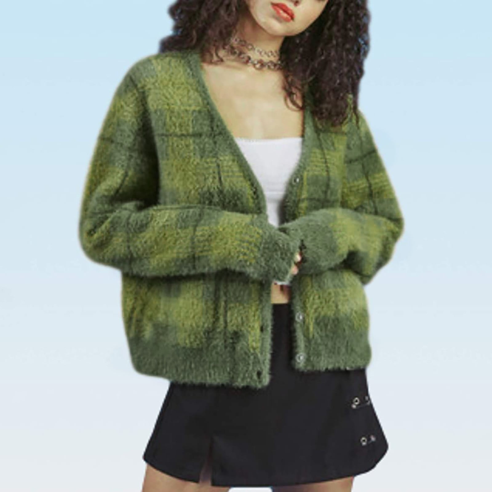 green checkered cardigan