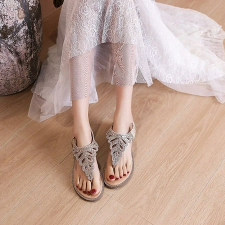 

2022 Summer New Style Bohemian Rhinestone Sandals Beach Flip Flops Flat Sandals