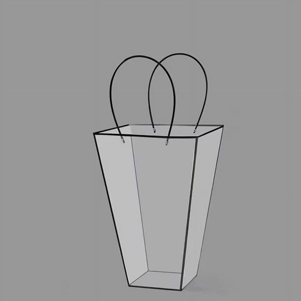 Zhuge 10 bolsas transparentes para ramos de flores con asas, cajas de embalaje para regalos florales transparentes, bolsas de mano para flores de floristería, bodas, cumpleaños (negras)