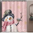 thumbnail image 2 of Pink Snowman Christmas Shower Curtain,Golden White Snowflake Pink Cute Snowman Scarf Polyester Shower Curtains,Waterproof Fabric Shower Curtain Set with Hooks, 72X72in, 2 of 5
