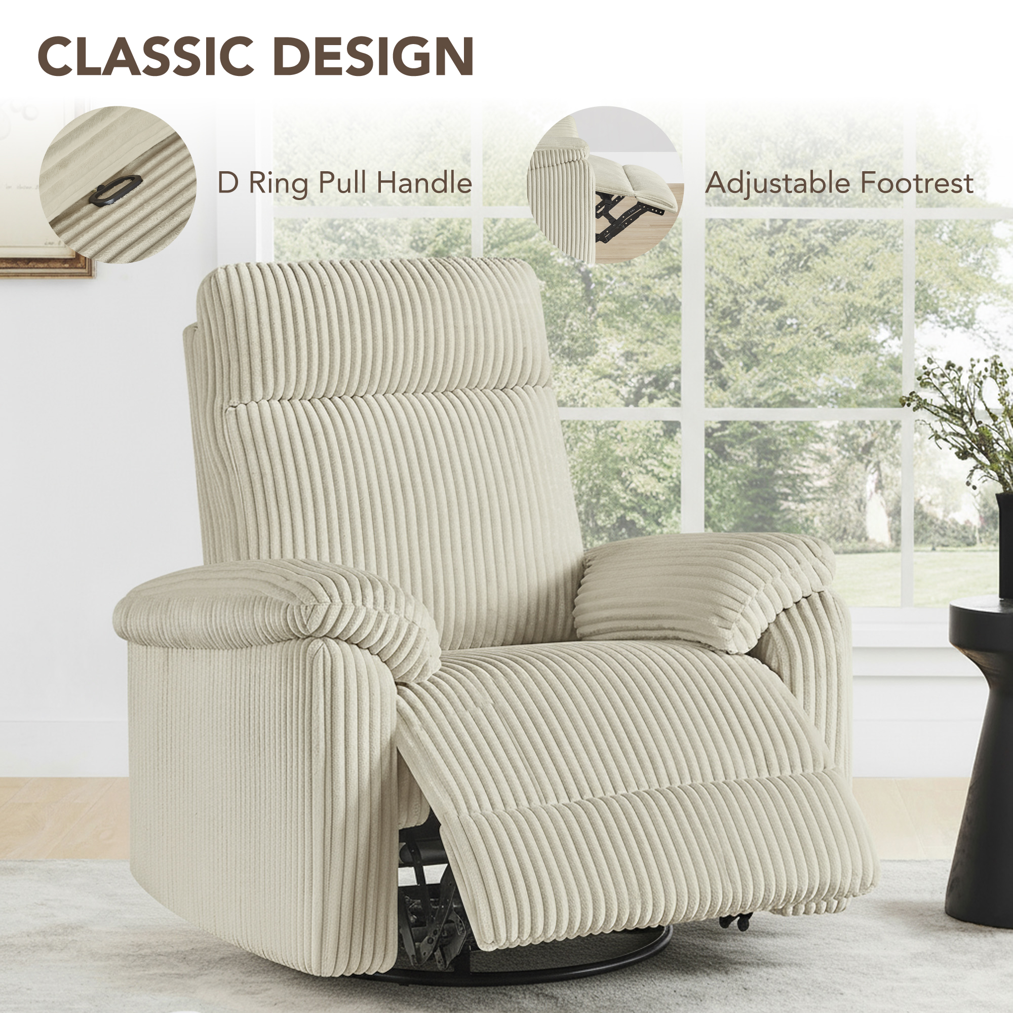 Spruce & SpringManual Swivel Glider Recliner with Three Recline Positions, Cream