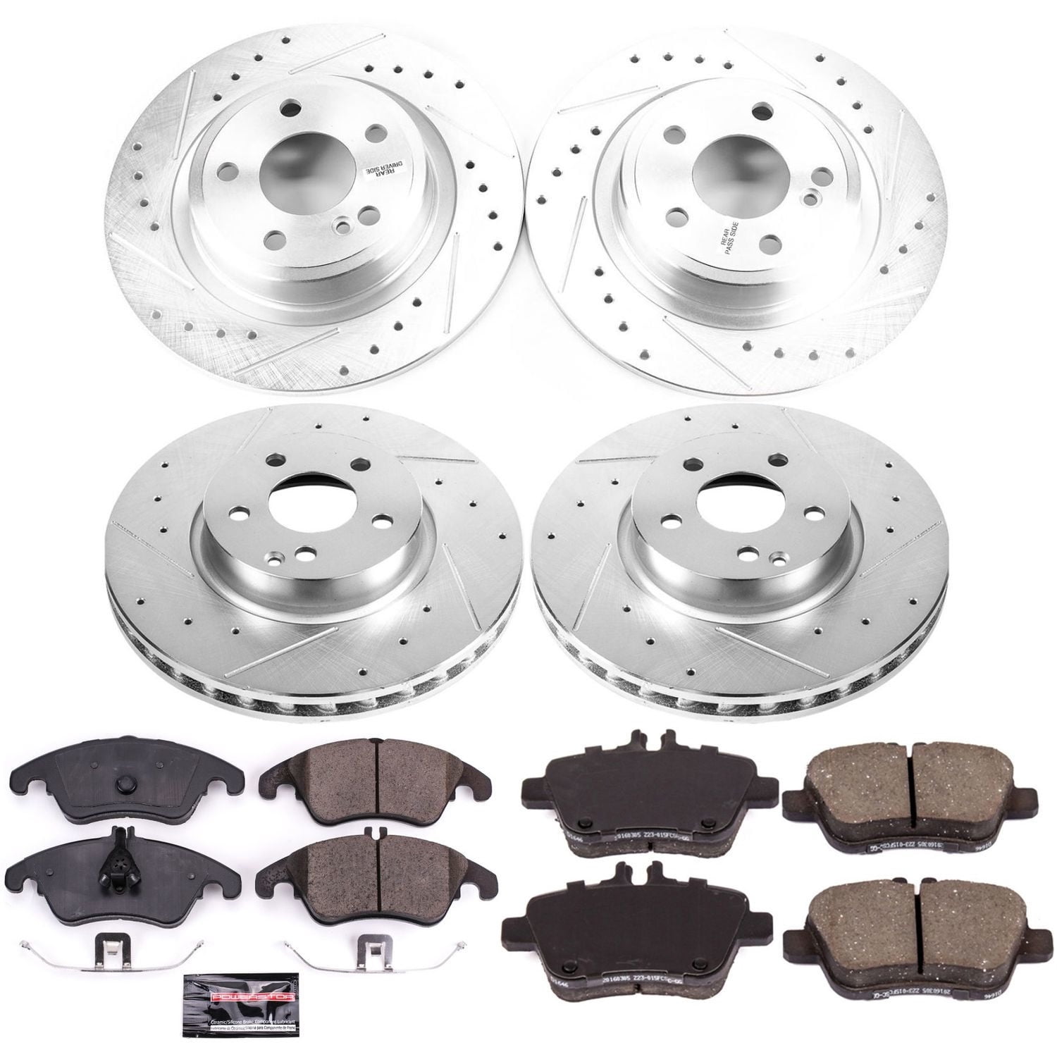 PowerStop Front and Rear Z23 Evolution Sport Carbon-Fiber Ceramic Brake Pad and Drilled & Slotted Rotor Kit Fits: MERCEDES-BENZ Select Models K8056