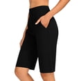 thumbnail image 2 of Plus Size Shorts for Women's High Waist Yoga Shorts 5", Relaxed Fits Bermuda Shorts with Pockets, Soft Stretch Sports Daily Bottoms Black XL, 2 of 9
