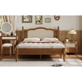 thumbnail image 3 of Vintage Wooden Bed Frame featuring Natural Rattan Headboard and Wooden Slat Support, Walnut Color, 3 of 14
