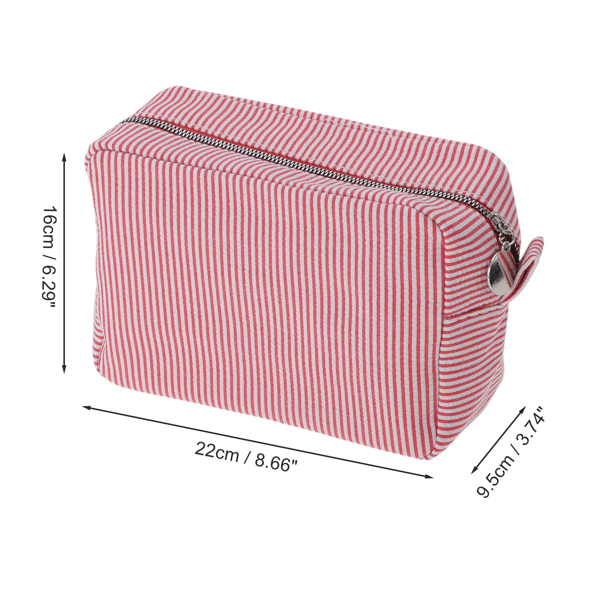Unique Bargains 1 Pc Large Striped Pattern Makeup Bag for Travel Red