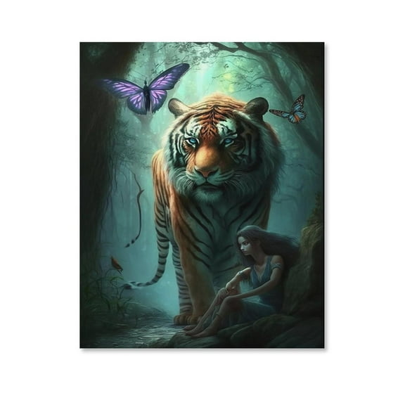 Tiger And Girl Poster Canvas- Perfect for Wall Artrations, Dining Room Decor, Bedroom Art, Wall Decor Living Room, Wall Art, Frameless 8x10inch