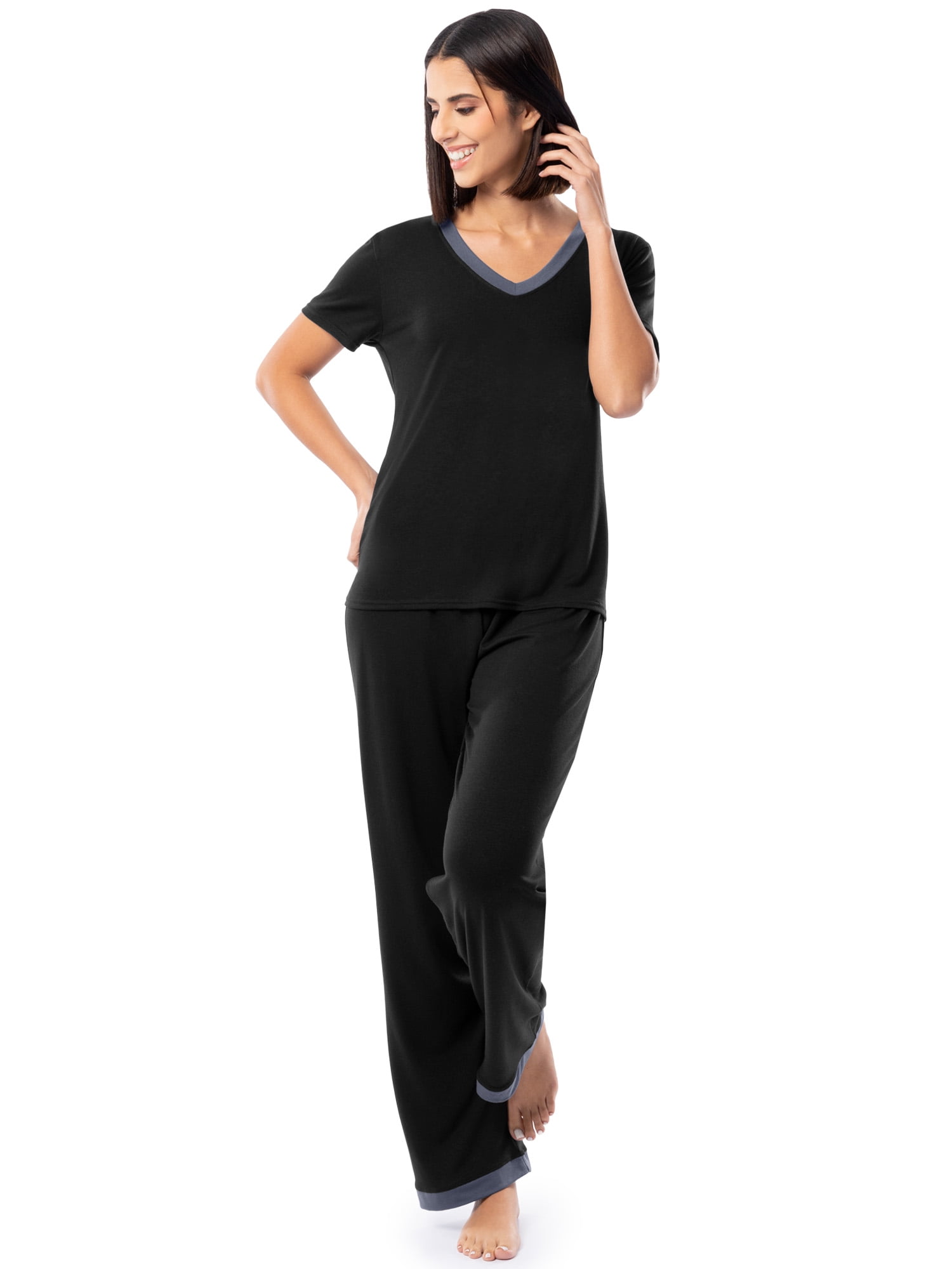 Fruit of the Loom Women's Soft & Breathable V-Neck Short Sleeve Top & Pajama Pant Set, Sizes S-4X