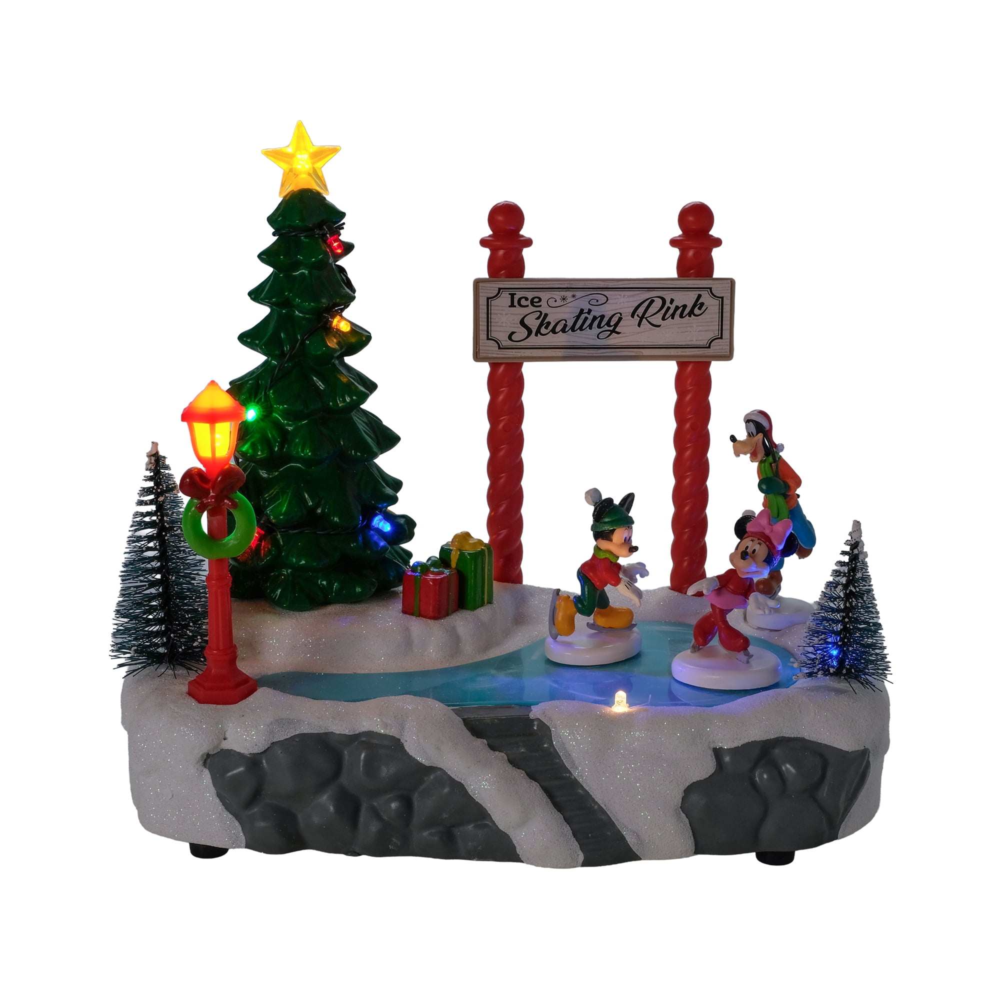 Disney Ice Skating Rink Village Piece featuring Mickey, Minnie & Goofy