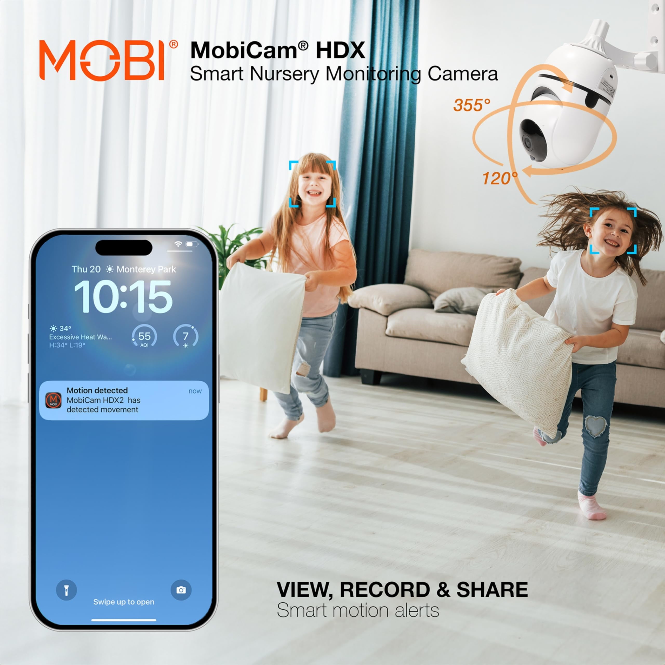 MobiCam HDX Wi-Fi Pan & Tilt Smart Nursery, Elderly & Home Monitoring Camera, 1080p HD Indoor Security Night Vision IP Camera, Motion Detection, Two-Way Audio, Cloud & SD Card Storage - (2-Pack)