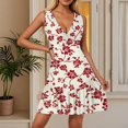 thumbnail image 2 of WTOBBY Breathable Women's Sleeveless V-Neck Casual Dress with Floral Print Pleated Hem for Summer Outdoor Parties and Office Casual Wear with Comfort Fit,Red2XL, 2 of 5