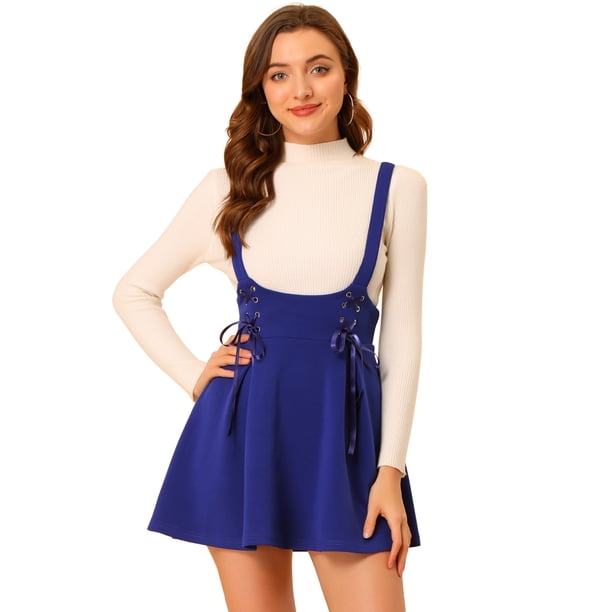 INSPIRE CHIC Faldas Con Tirantes De Cintura Alta Para Mujer Con Cordones Y Minifalda Con Tirantes Azul real S