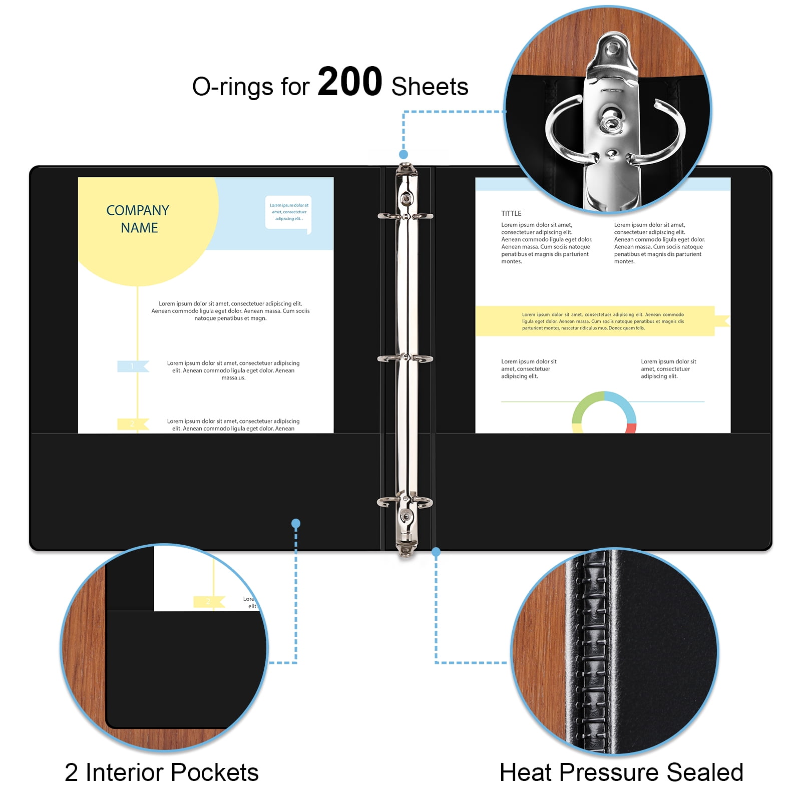 Comix Sturdy 1 inch 3 Ring View Binder, 1" Round Ring,  200 Sheets Paper, 12 Pack Black 2mm-thick cardboard