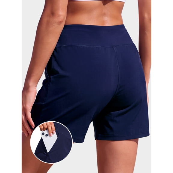RELLECIGA Women's High Waisted Swim Shorts with Pockets Quick Dry Board Shorts