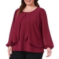 thumbnail image 2 of DARING DIVA Women's Plus Long Sleeve Blouse Dressy Work Shirts 1X Burgundy, 2 of 6