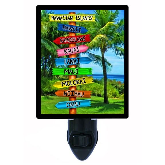 Night Light - Hawaiian Islands. | Tropical Theme, Includes Free Switchable Insert, 4W Bulb, E12 Base