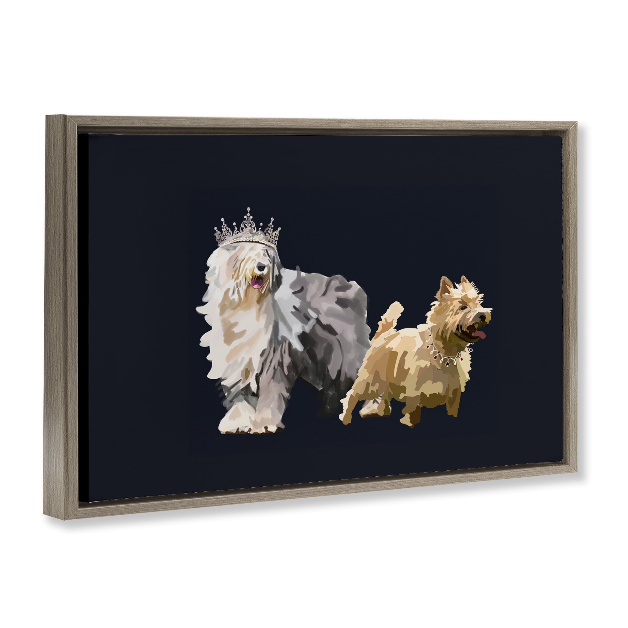 Stupell Industries Dog Duo with Crowns Animals & Insects Painting Brown Floater Framed Canvas Art Print Wall Art, 31 x 21