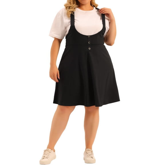 Agnes Orinda Women' s Plus?Size Suspender Skirt Detachable Strap A-Line Basic High Waist Overall Dress 1X Black