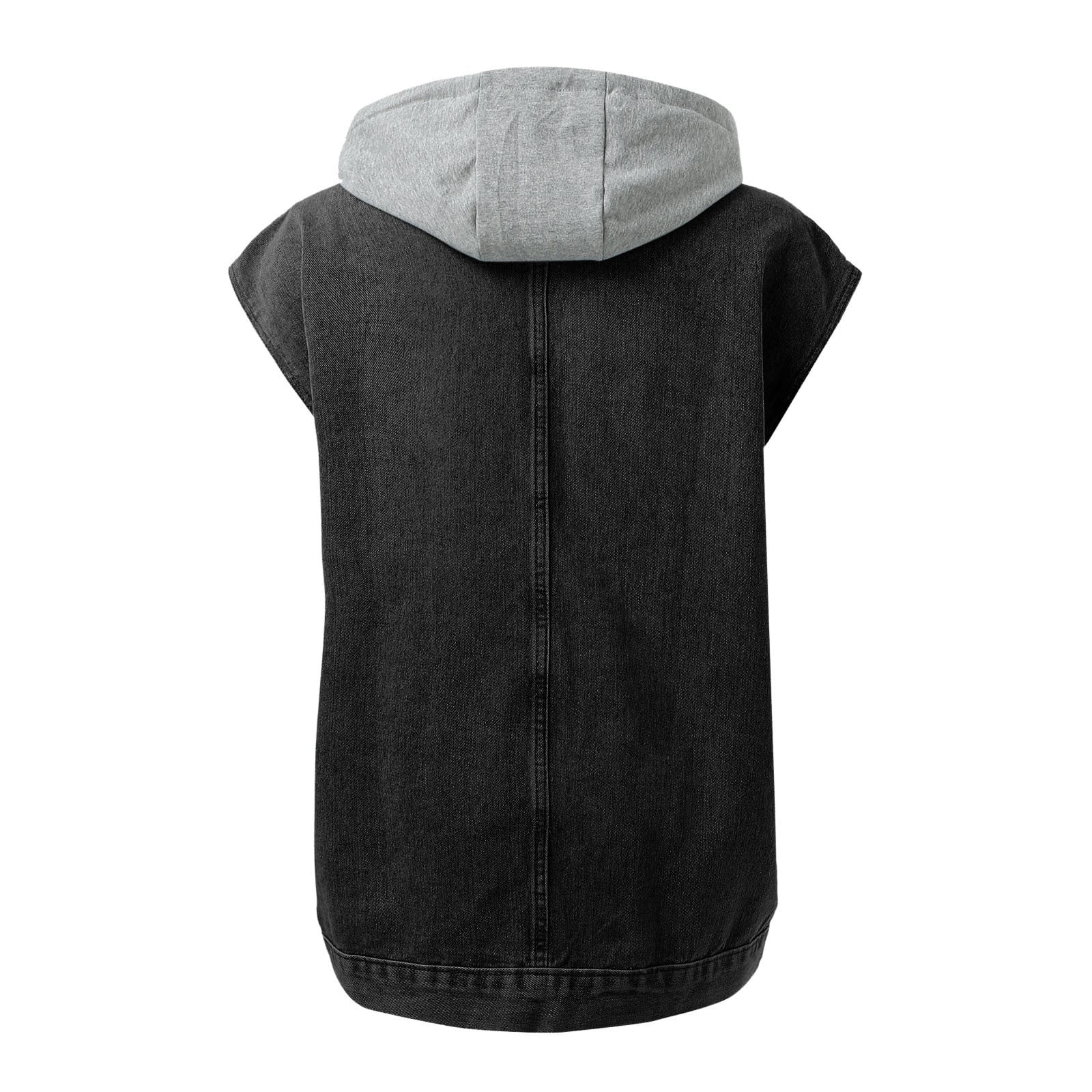 Women Lapel Loose Blouse Fashion Loose Denim Waist Coat Sleeveless Vest Button Hooded Detachable Coat Running Vest Half Jackets for Women Holiday Vests for Women down Vests Women plus Size Winter