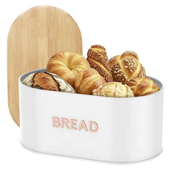 Metal Bread Box Iron Bread Storage Container with Bamboo Lid Kitchen Countertop Storage Bin Space Saving for Home Kitchen
