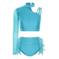 thumbnail image 3 of Xnihocha Women Crop Top with Feather Briefs 2 Piece Jazz Latin Lyrical Dance Outfit Sparkly Rave Sky Blue M, 3 of 5