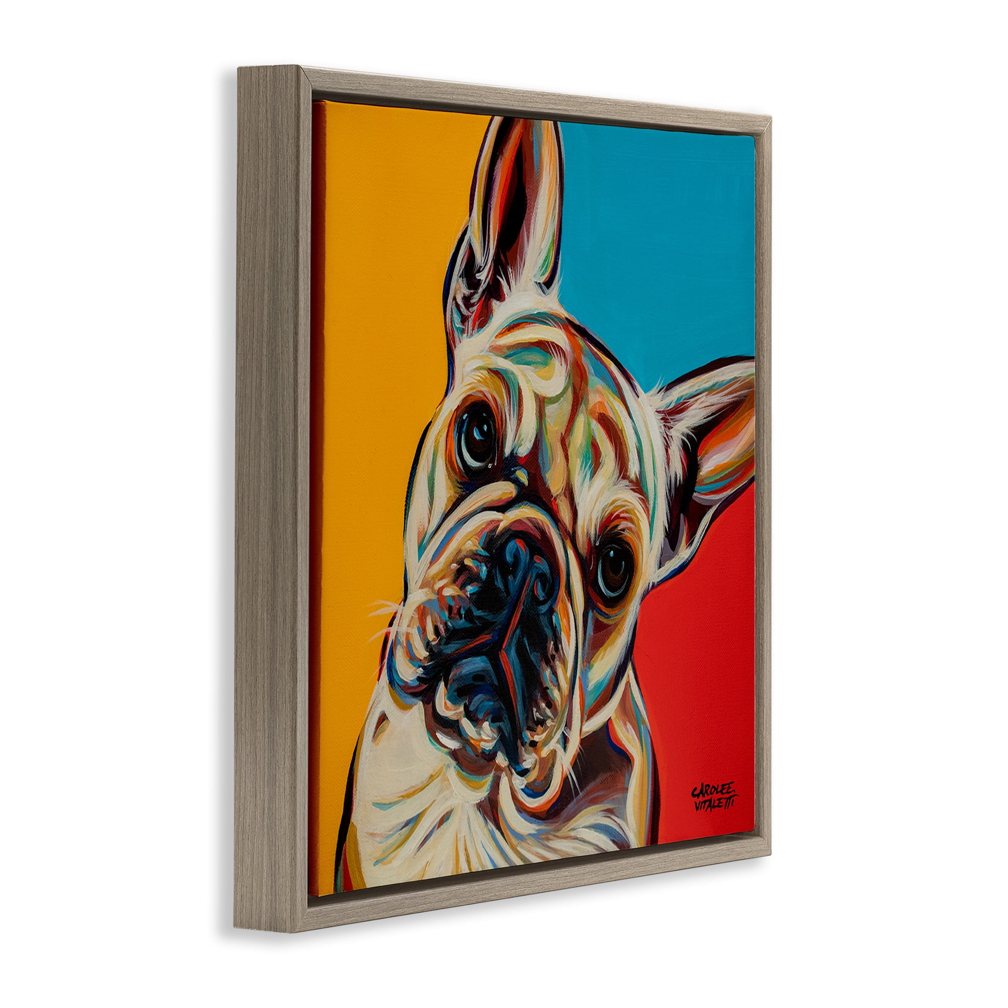 Stupell Industries French Bulldog Pop Portrait Animals & Insects Painting Brown Floater Framed Canvas Art Print Wall Art, 25 x 25