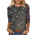 thumbnail image 2 of Cavosen Cute 3/4 Sleeve Tops for Women Glitter Sparkly Print Pullover Shirts Round Neck Shiny Blouse Solid Color Party Tees Fashion Casual Dressy Elegant Evening T-Shirts XL, 2 of 5