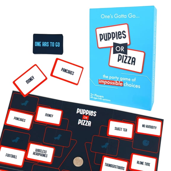Spin Master Games, SolidRoots Puppies or Pizza? The Card Game of Impossible Choices | Family Games, Adult Games, Travel Games, Camping Games | Party Games for Adults & Kids Ages 8