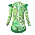 thumbnail image 6 of Cowsor 2-12 Years Girls One Piece Swimsuit Green Leaf Print Long Flutter Sleeve Training Style Modest UV Protection Swimwear for Pool Practice, 6 of 6